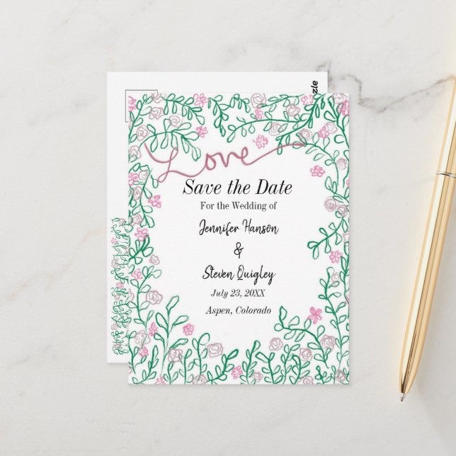 Mi-Été Mariage Enregistrer La Date Floral Carte Po (Devant/Arrière en situation)