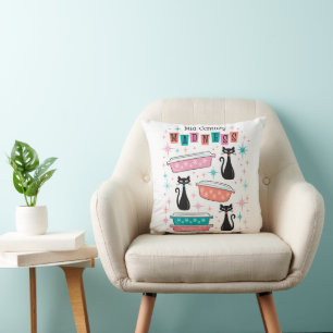 Mi-siècle folie Coussin Chats Noirs Pyrex Retro