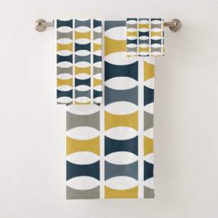 Mi-siècle moderne Motif géométrique Marine Mustard