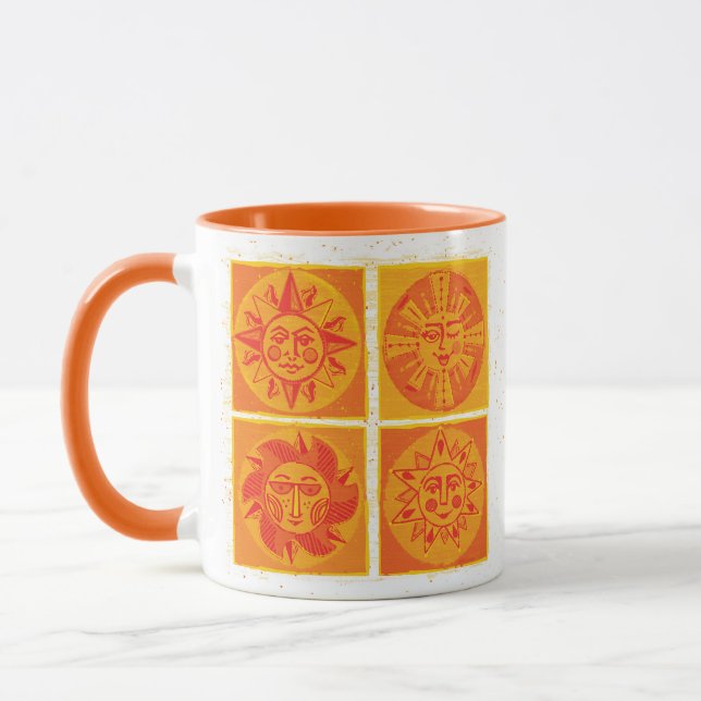 Mi-Siècle Moderne Orange Soleil Face Mug (Gauche)
