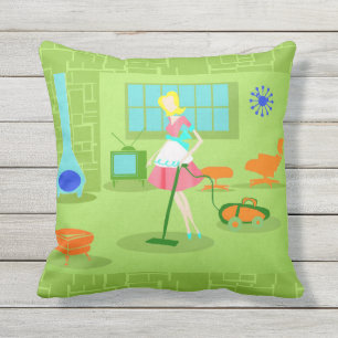Mi-siècle Moderne Rétro Femme de maison Coussin ex