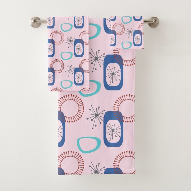 Mi-Siècle Moderne Rose Starburts Atomique Bain T (En situation)