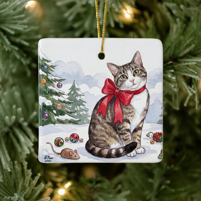 Mia le chat festif avec décoration de fêtes (Arbre)