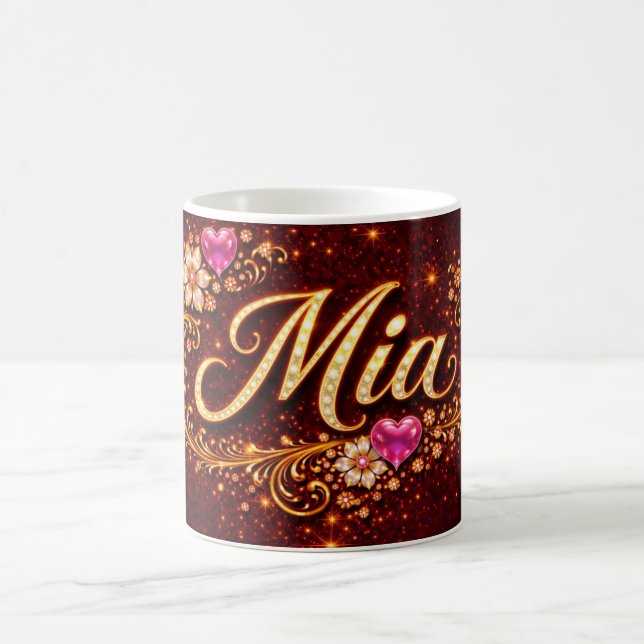 Mia Personalized Mug Pink Hearts Gold Floral Gift (Centre)