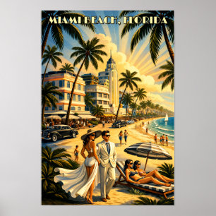 Miami Beach, Floride Art Déco Rétro Couleur Touris