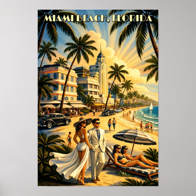 Miami Beach, Floride Art Déco Rétro Couleur Touris (Devant)