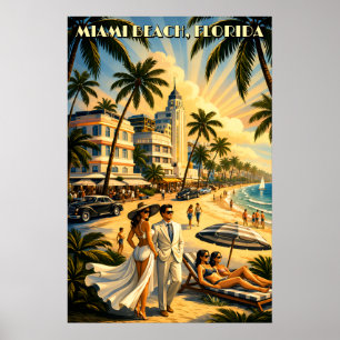 Miami Beach, Floride Art Déco Rétro Couleur Touris