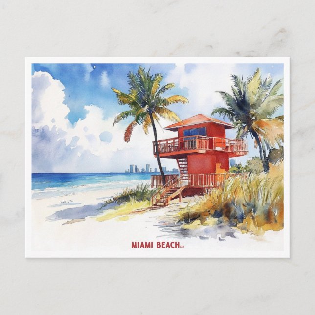 Miami Beach, Floride carte postale peinture aquare (Devant)