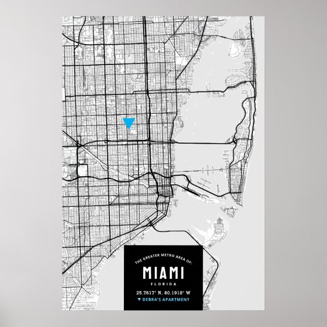 Miami City Map + Mark Your Location Poster (Devant)