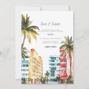 Miami Faire-part de mariage aquarelle Vintage