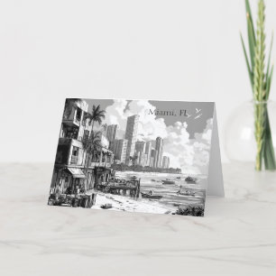 Miami Florida Carte de voeux noir et blanc