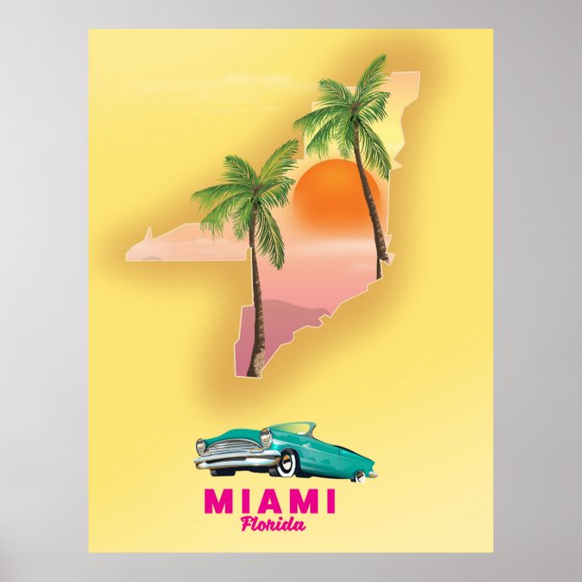 Miami Floride carte illustrée affiche (Devant)
