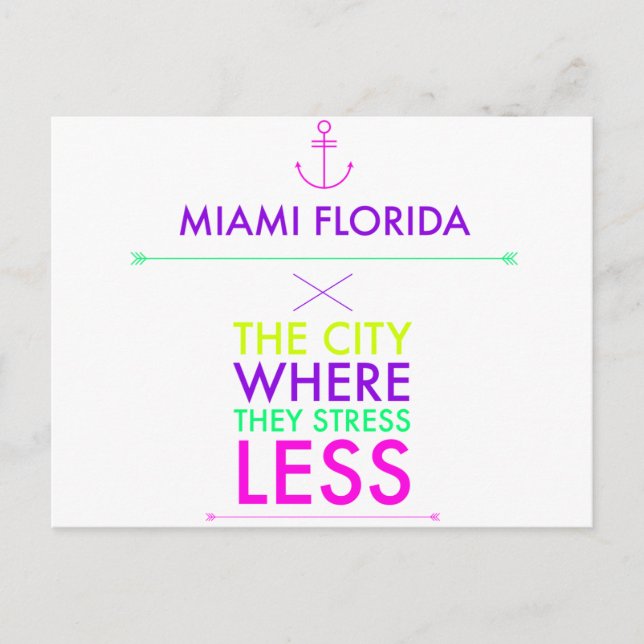 Miami Floride - Stress Moins Carte Postale (Devant)