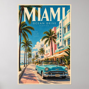 Miami Ocean Drive Art Déco Voyage Voiture Classiqu