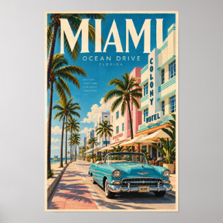 Miami Ocean Drive Art Déco Voyage Voiture Classiqu