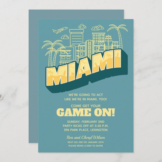 Miami Skyline Jeu Sur Les Invitations De Football (Devant / Derrière)