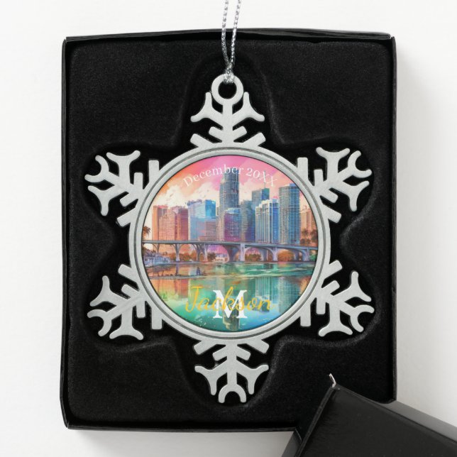 Miami Skyline Snowflake Pewer Noël ornement (Boîte)