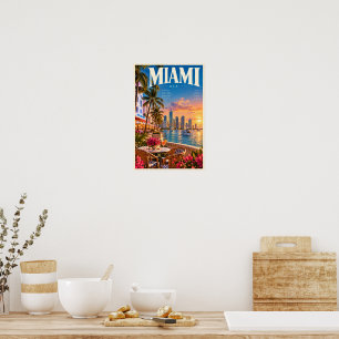 Miami USA Front de Mer Skyline Affiche de Voyage M