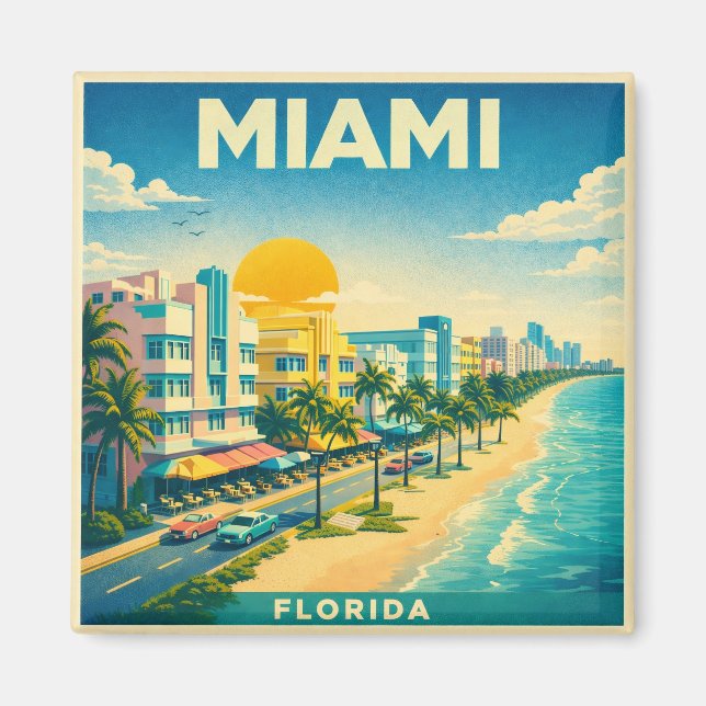Miami Vintage Travel Poster Magnet (Devant)
