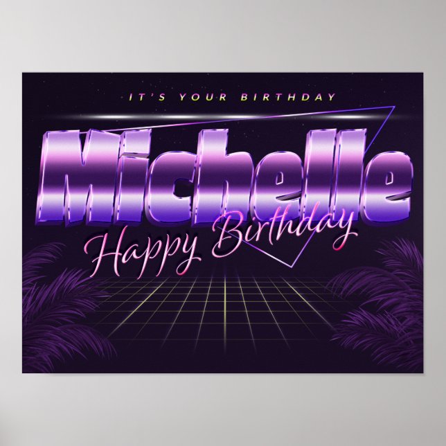 Michelle Name Vorname lila retro Poster Geburtstag (Devant)