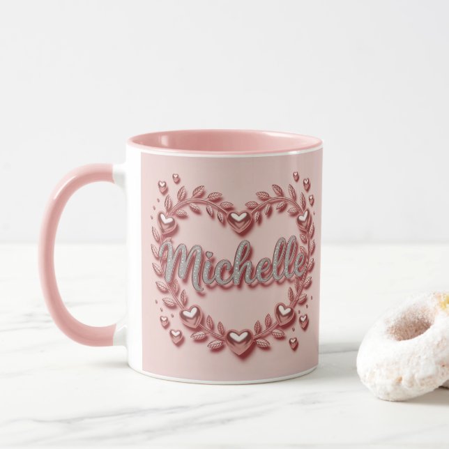 Michelle Pink Hearts Combo Mug (Avec donut)