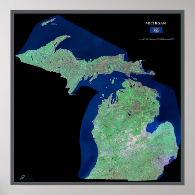 Michigan, affiche satellite spatiale (Devant)