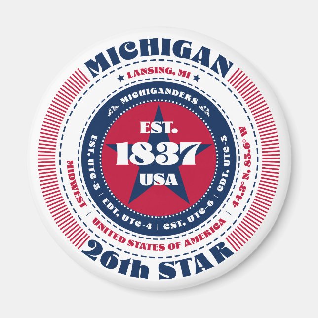 Michigan Circle Typographie Souvenir Magnet (Devant)