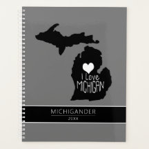 Michigan I Love Black Grey Silhouette Planner