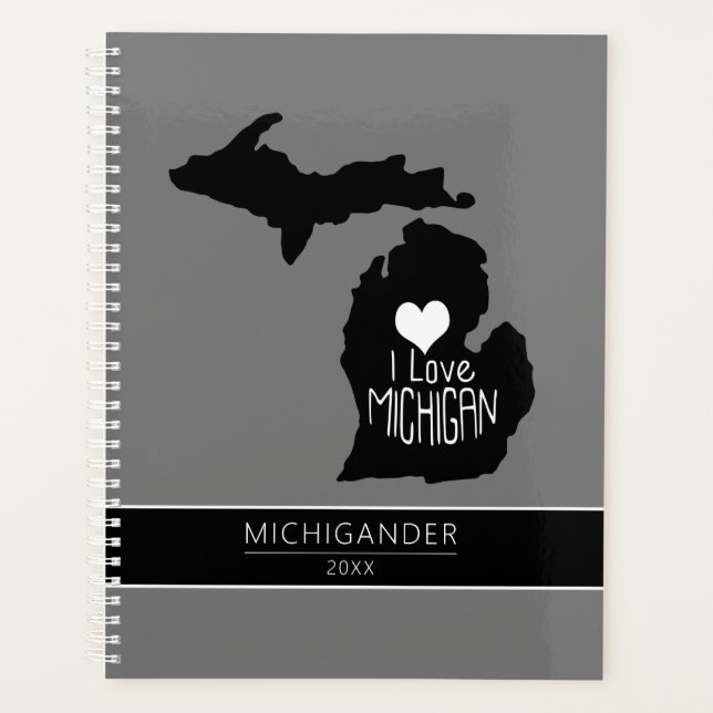 Michigan I Love Black Grey Silhouette Planner (Devant)