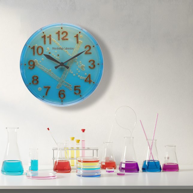 Microbiologie Horloge murale Atelier à domicile ou (Visual representation of the clock hanging in a lab. Ideal for enthusiasts of Science & Microbiology)