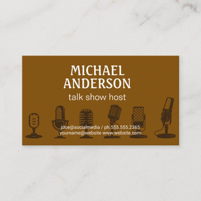 Microphones agrafés | Carte de visite hôte Podcast (Devant)