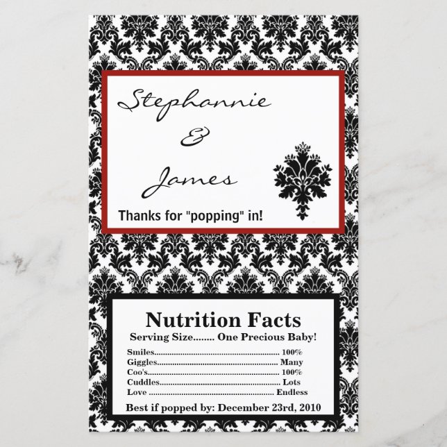 Microwave Popcorn Wrapper Black Red Damask (Devant)