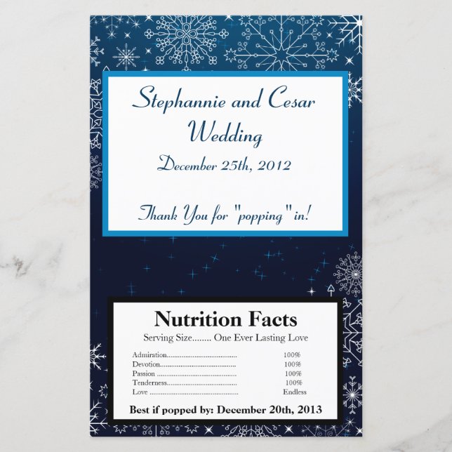 Microwave Popcorn Wrapper Blue Stars et Snowflake (Devant)