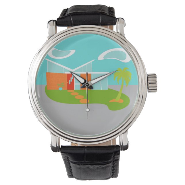 Mid Century Moderne Cartoon House Montre Homme (devant)
