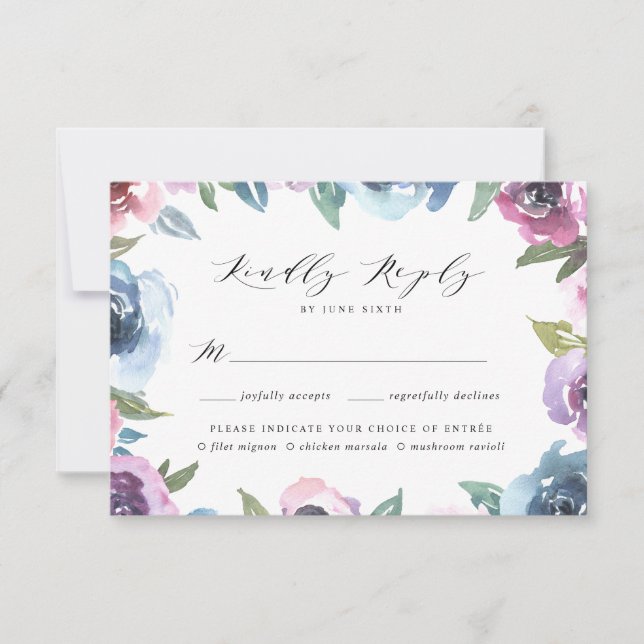 Midnight Blooms | Carte RSVP avec Choix de Repas (Devant)