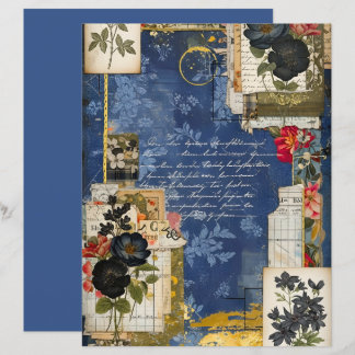 Midnight Blue Vintage Floral Scrapbook Paper