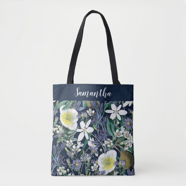 Midnight Floral Vintage Botanique Sac fourre-tout  (Devant)