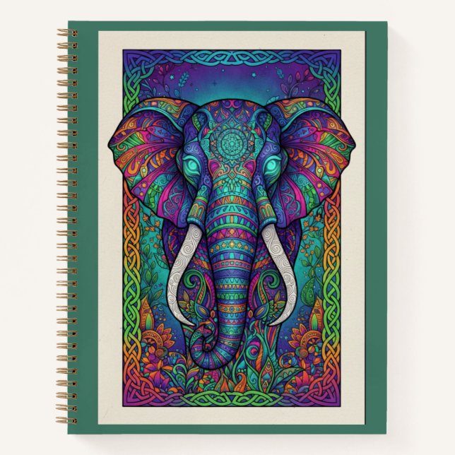 Midnight Lotus Elephant Spirit Zentangle Journal (Devant)