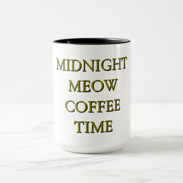 Midnight Meow Coffee Time–Black & Gold Cat Mug (Centre)
