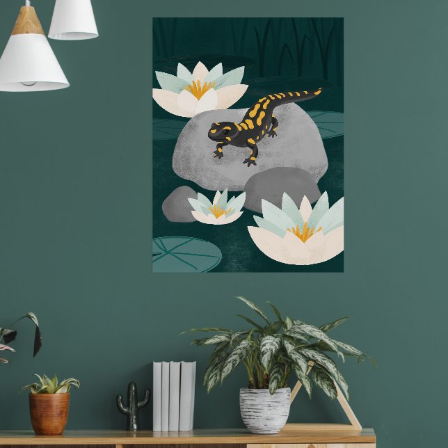 Midnight Pond Fire Salamander Wall Art - Poster (Salon 1)