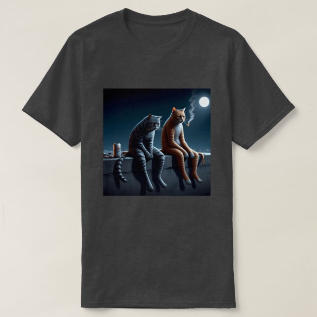 Midnight Smoking Cats Meme Art Funny Mood T-Shirts (Design devant)