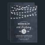 Midnight String Lights 21e anniversaire Invitation<br><div class="desc">Design moderne et chic d'invitation d'anniversaire d'été avec des lampes à cordes élégantes simples accrochées au sommet et un mélange classe de polices de script modernes et de calligraphie sur un arrière - plan imprimé de texture fausse aquarelle. Un design simple et élégant, parfait pour l'été ! Cliquez sur le...</div>