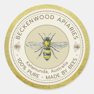 Miel Abee Étiquette Abeille Jaune Apiary Gold Rim