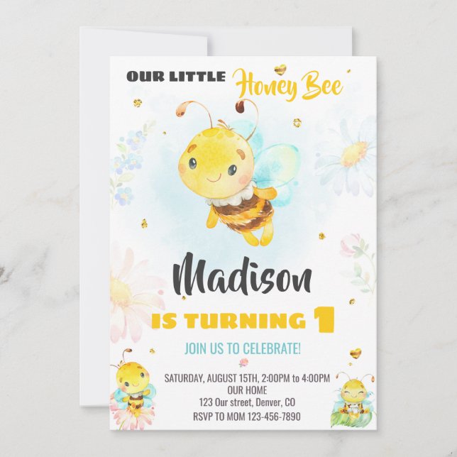 Miel abeille invitation d'anniversaire Bee invitat (Devant)