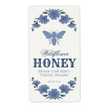 Miel Bee Blue Floral Étiquette