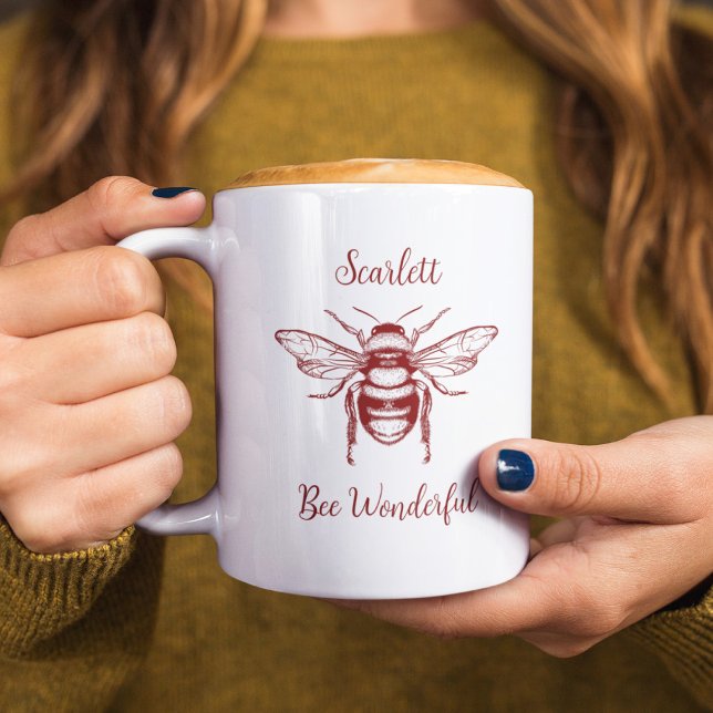 Miel Bee Burgundy Blanc Personnaliser le café Mug (Créateur téléchargé)