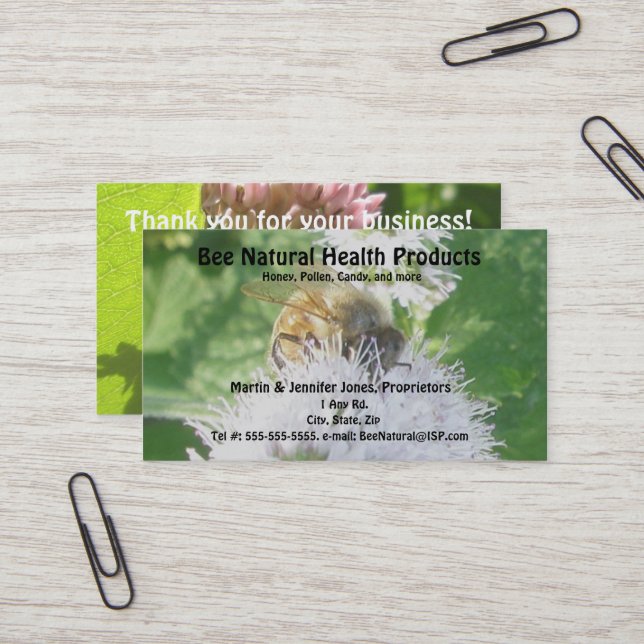 Miel Bee Carte de visite (Devant/Arrière en situation)
