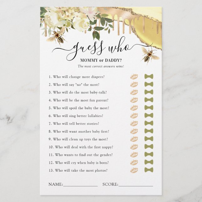 Miel Bee Gueting Baby shower Jeu (Devant)