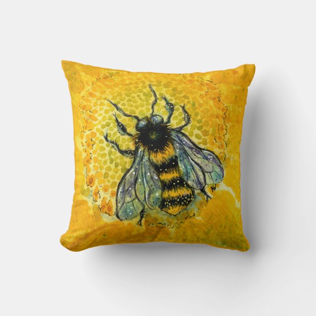 Miel Bee tournesol or jaune ambre coussin (Recto)