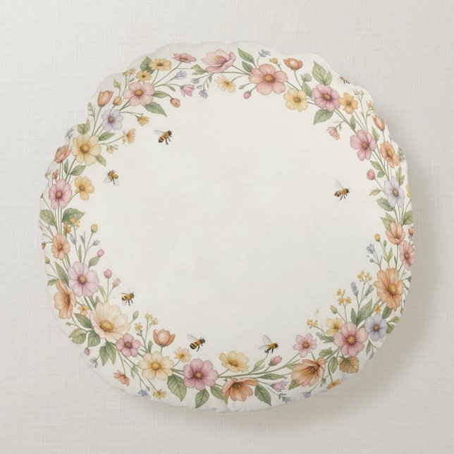Miel de Fleur Sauvage Coussin Rond – Cozy Cottagec (Devant)
